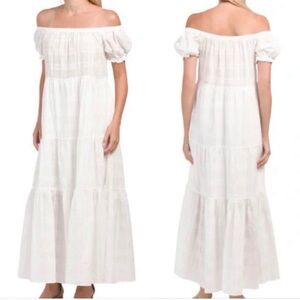 Young Fabulous & Broke cotton boho Off-Shoulder White tiered Maxi Dress